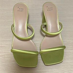 Lime green satin heels